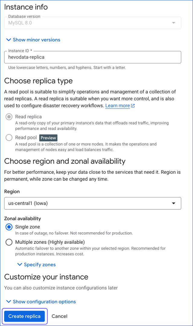 Instance details