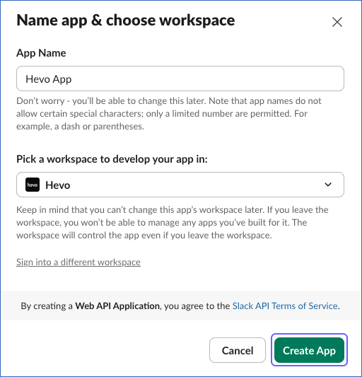 App name and workspace