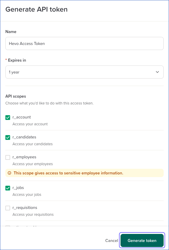 click create token