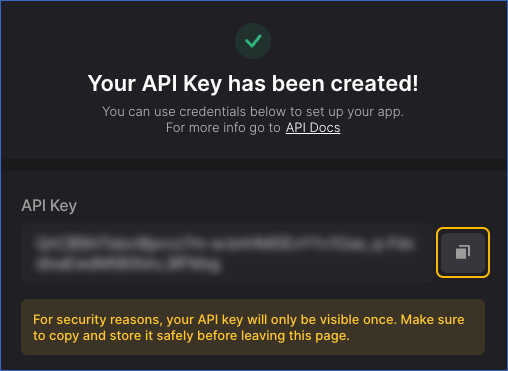 Copy api token