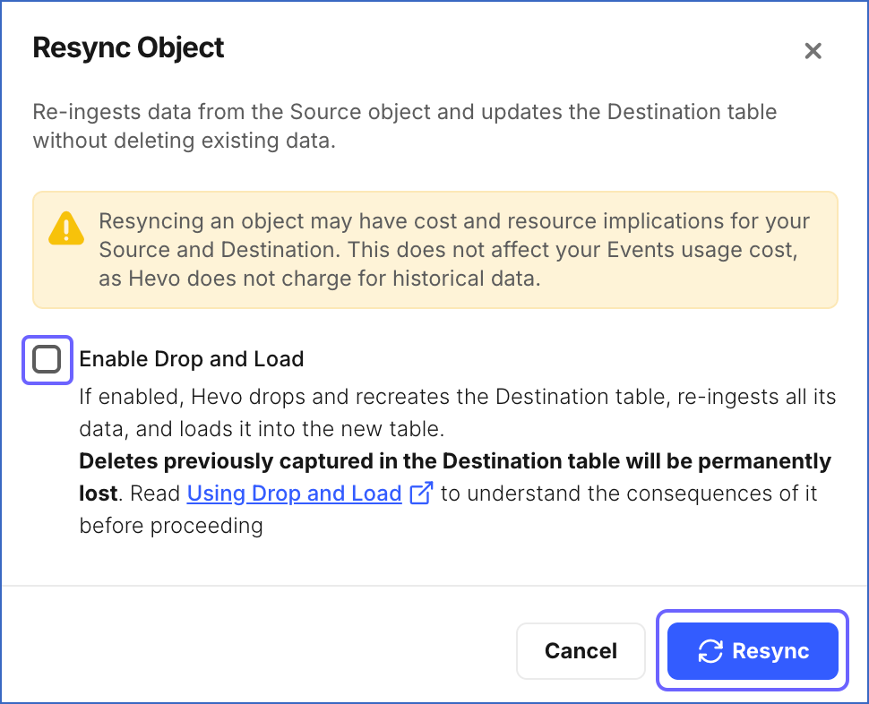 Confirm Resync Object