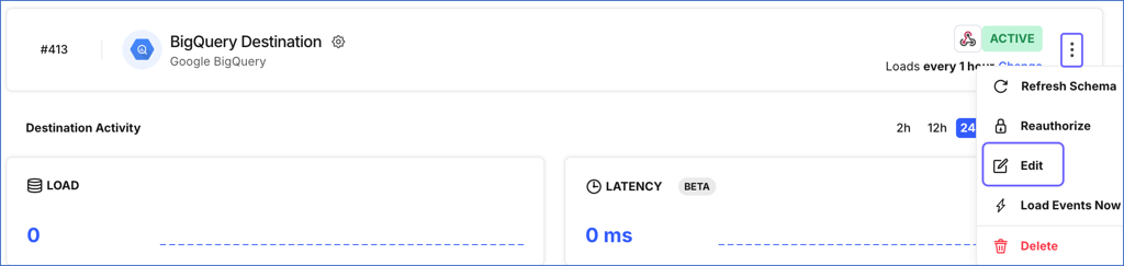 Modify BQ Destination More Menu