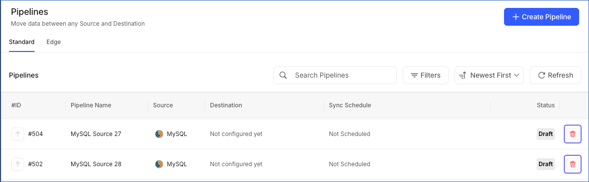 Delete Draft Pipeline