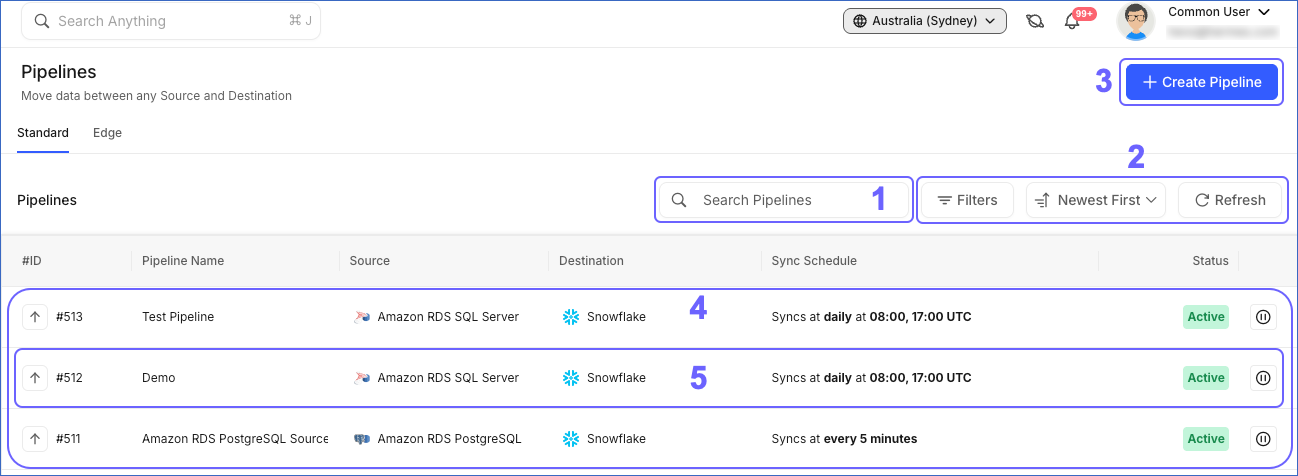 Pipelines List View