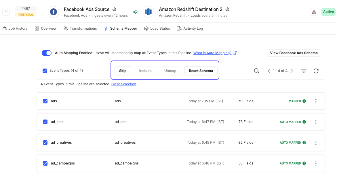 Bulk Actions toolbar in Schema Mapper