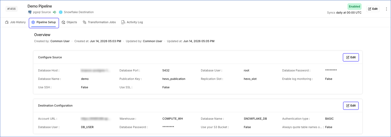 Pipeline Setup Menu