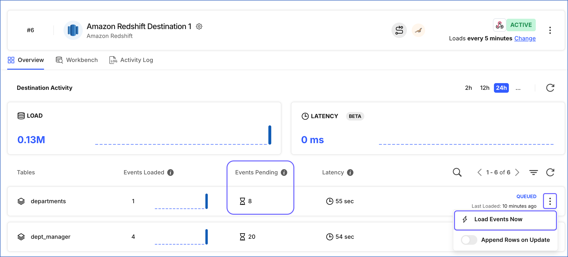 Load Events for a Table