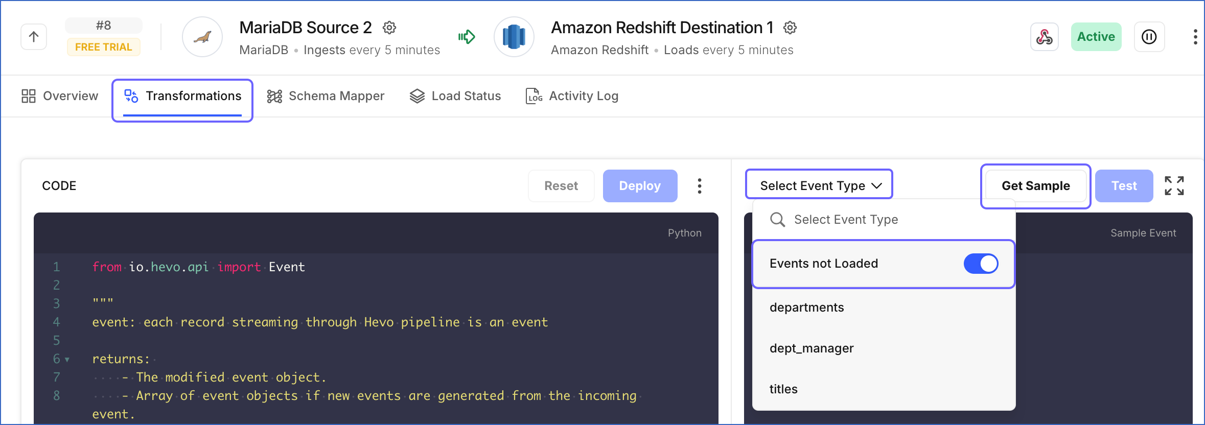 View sample failed Events