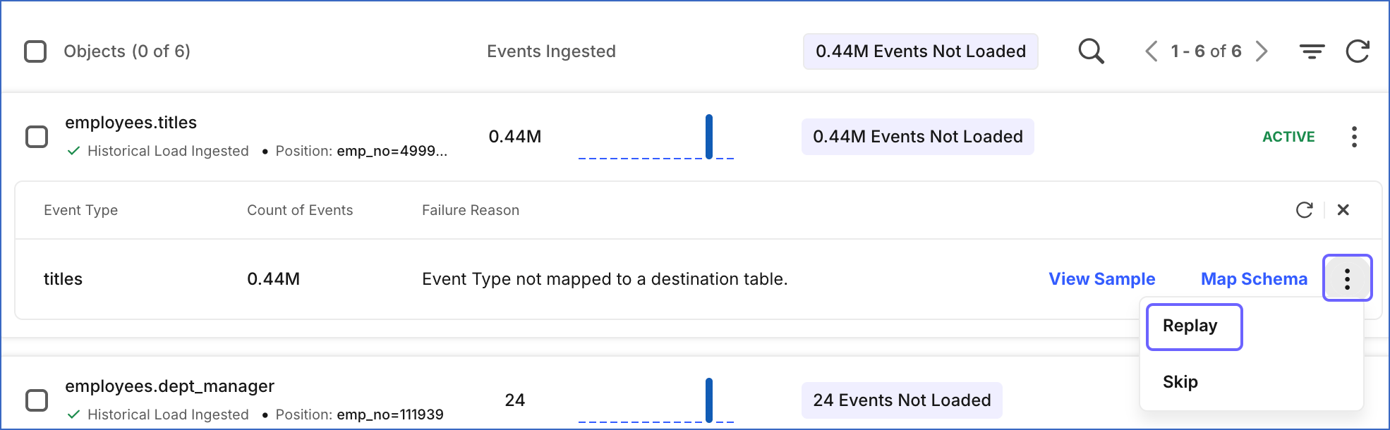 Replay failed Event Types individually