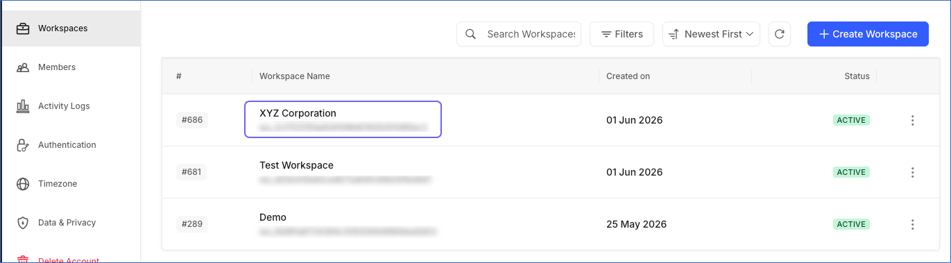 Click Workspace Name