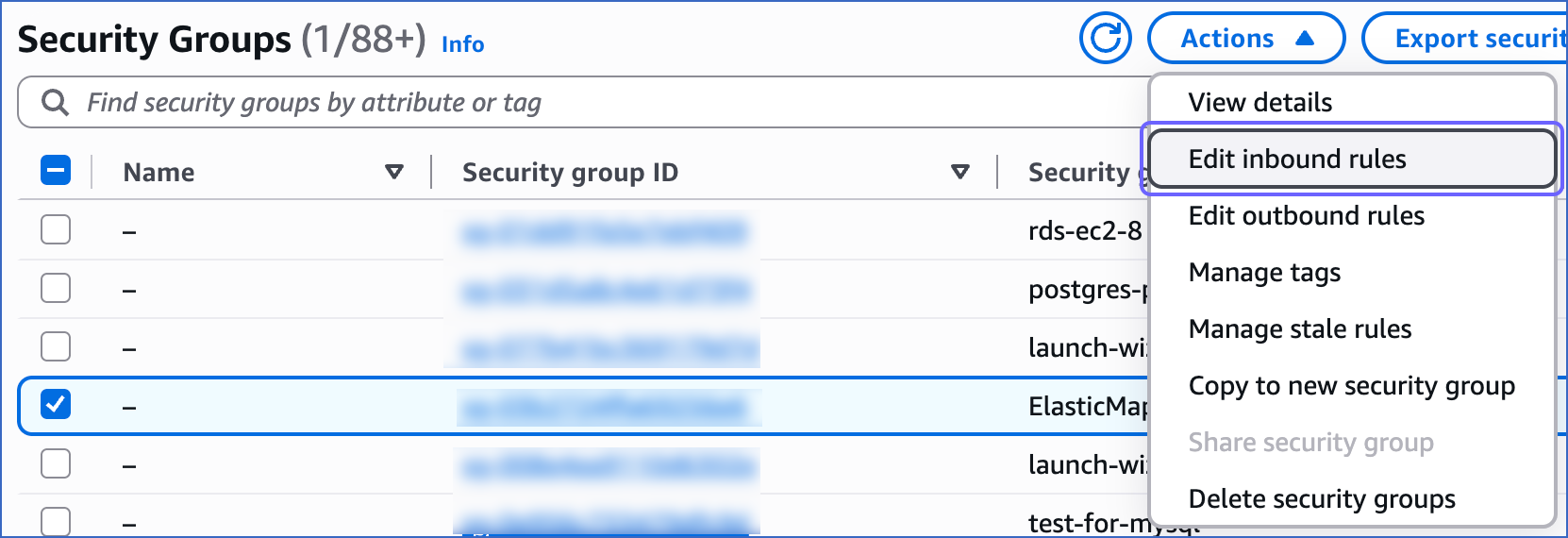 Add Inbound Rules for Security Group