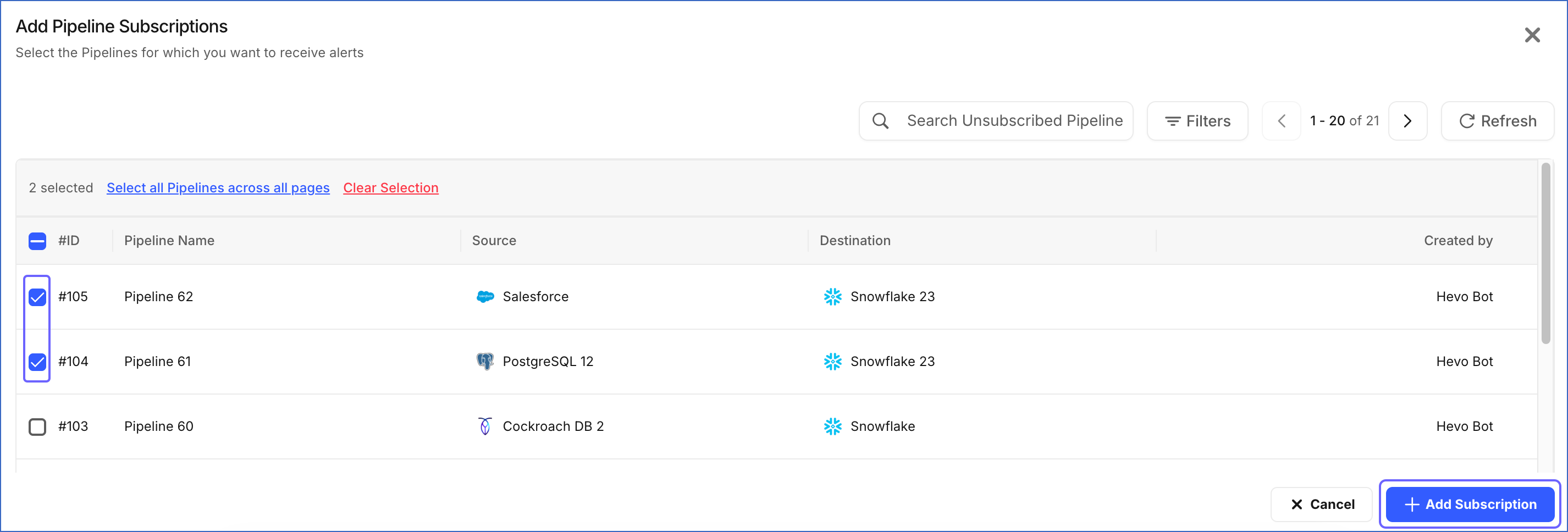 Add Pipeline Subscription