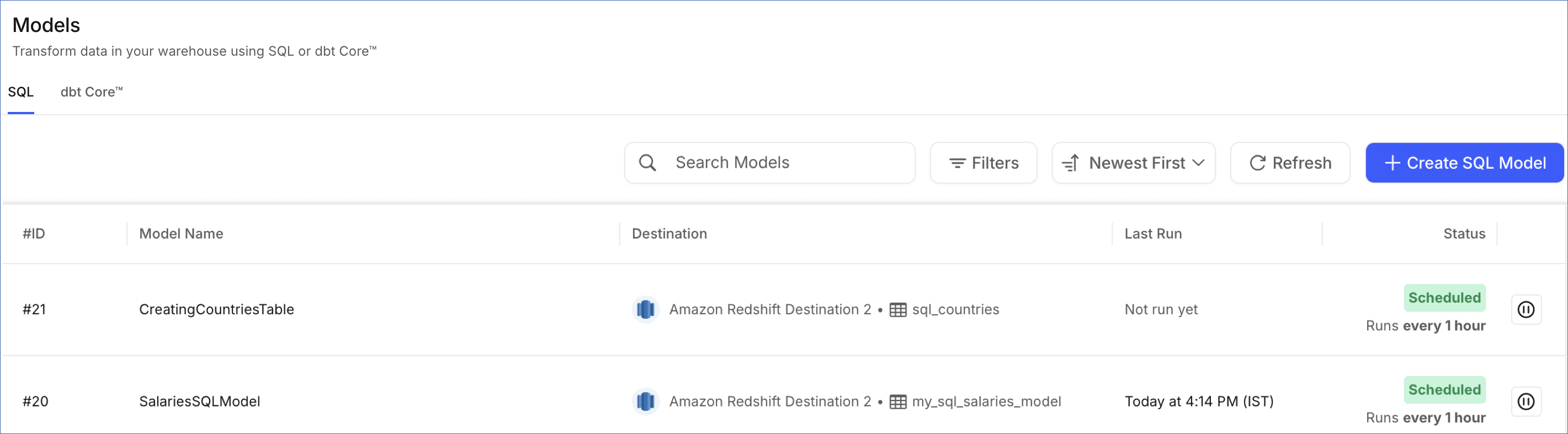 SQL Models List View