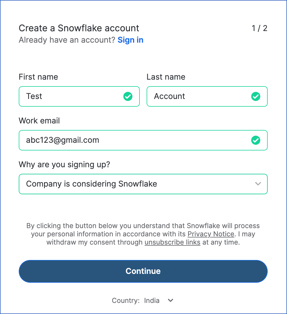 Create a Snowflake Account