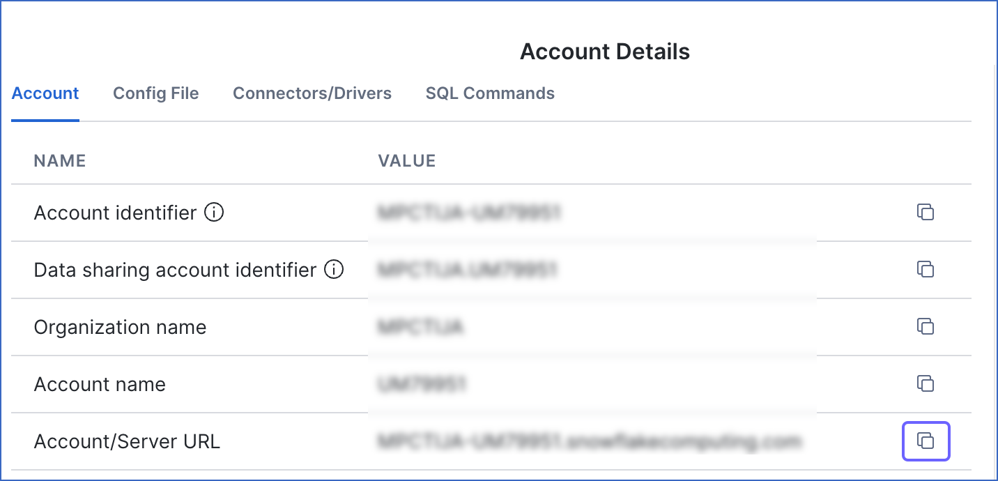 Copy the Account/Server URL