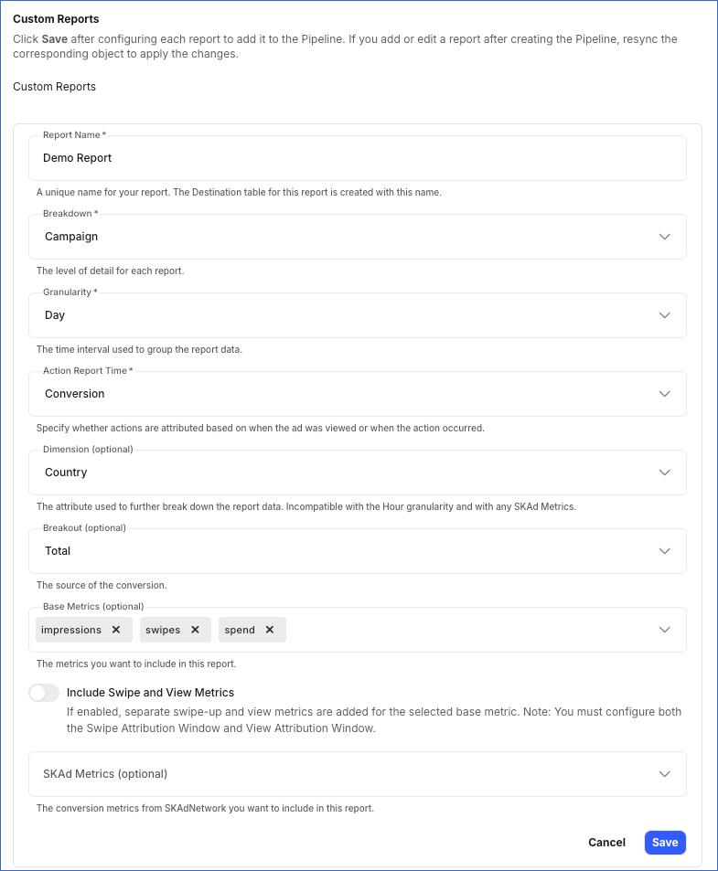 Custom reports