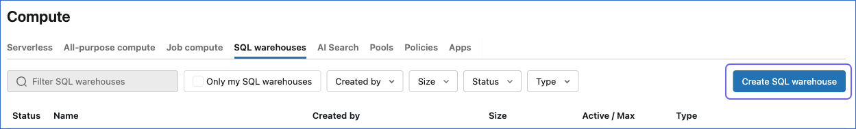 Create SQL warehouse