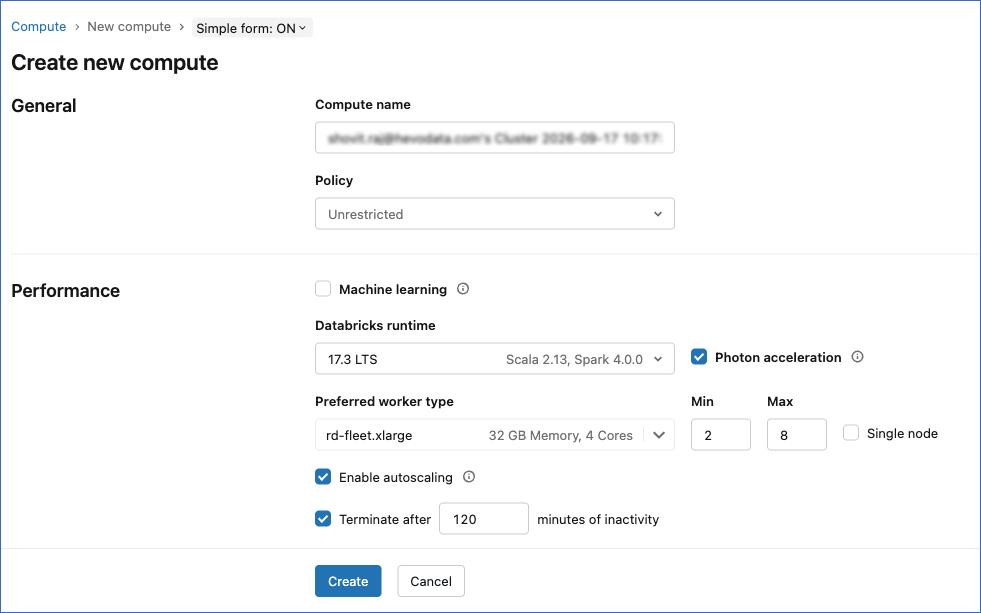 Create new compute page