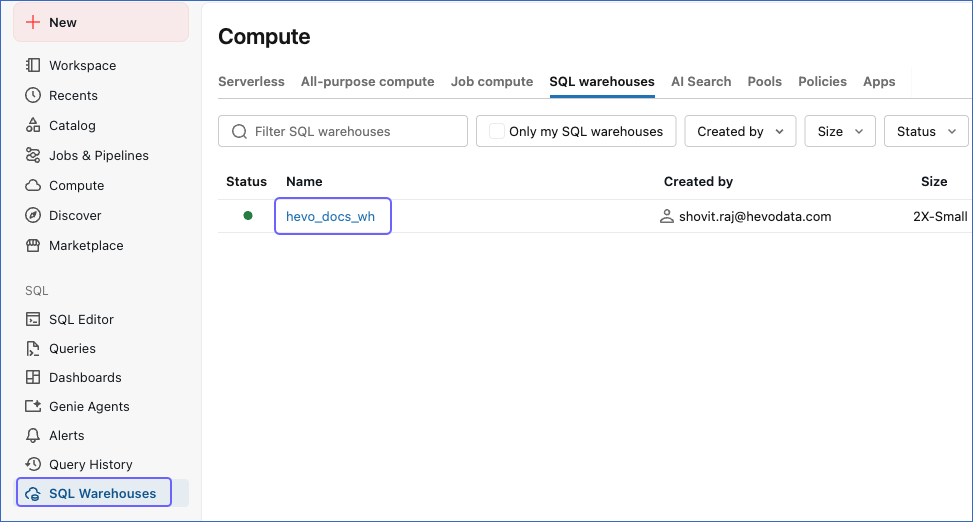 Select your SQL warehouse