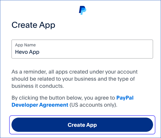 Create App pop-up window