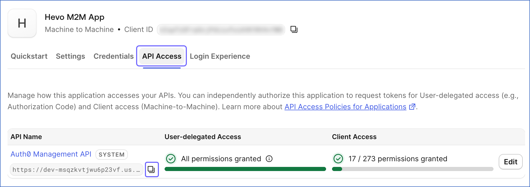 API Access tab