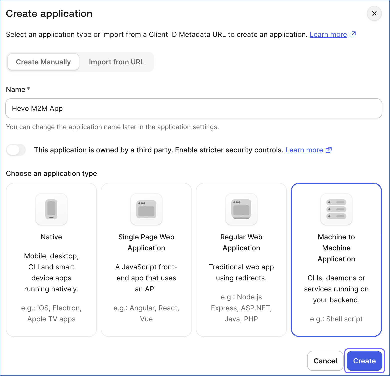 Create application pop-up window