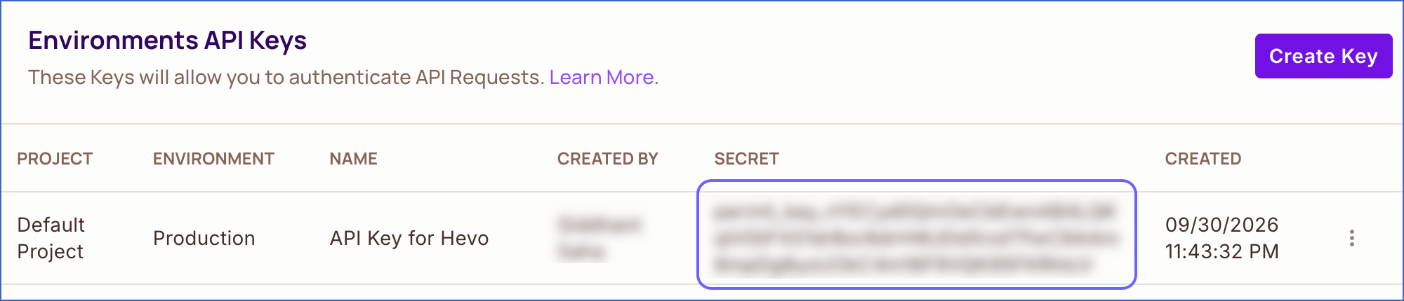 Copy Environments API Key