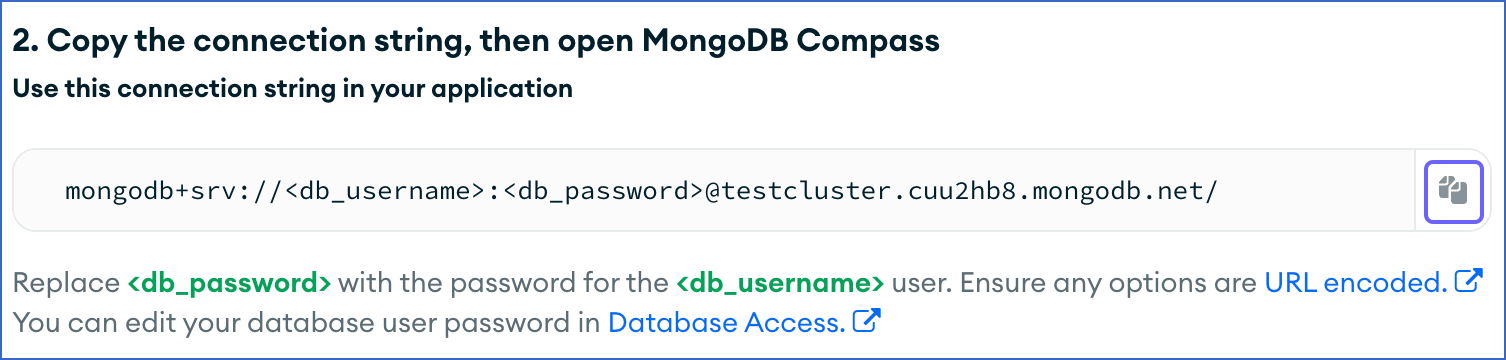 Copy Connection String