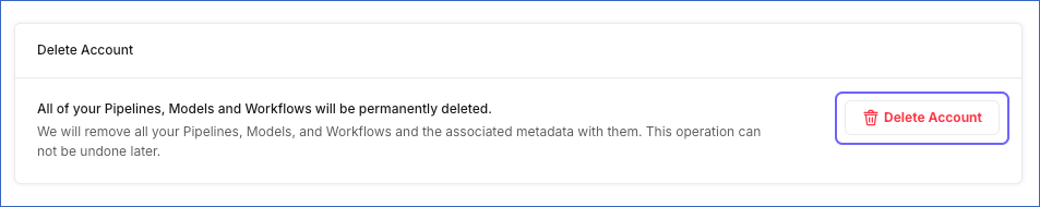 Delete Account page