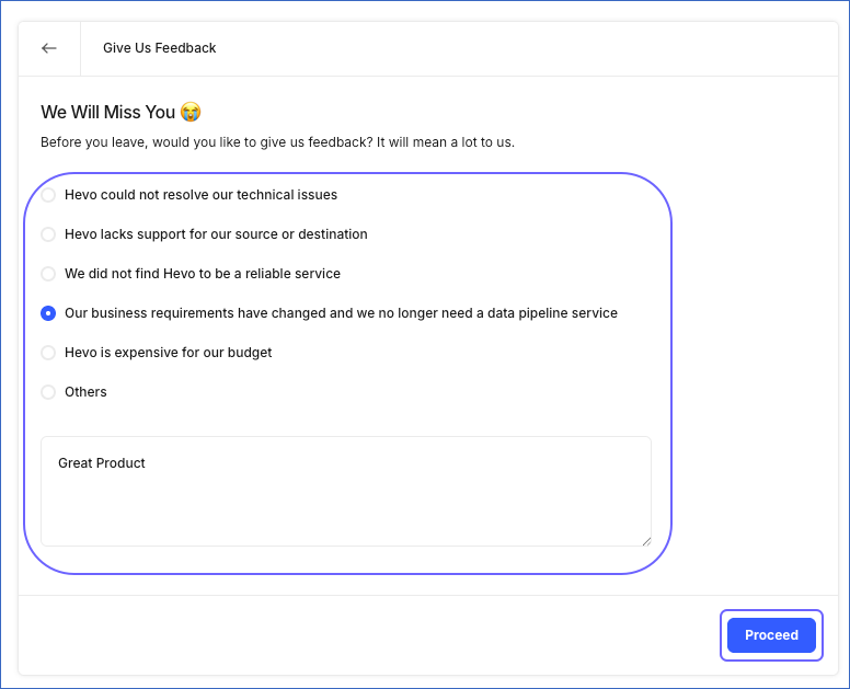 Give Us Feedback page