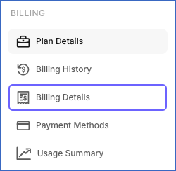 Settings sidebar
