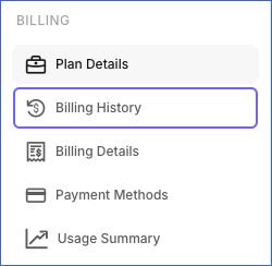 Settings sidebar