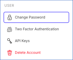 Settings sidebar
