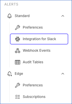 Settings sidebar