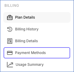 Settings sidebar