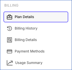 Settings sidebar