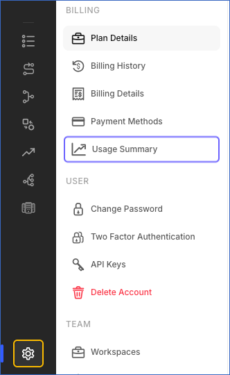 Settings sidebar