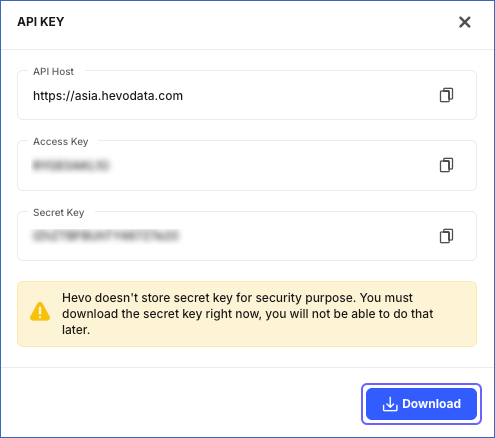 API Key window with the Download button