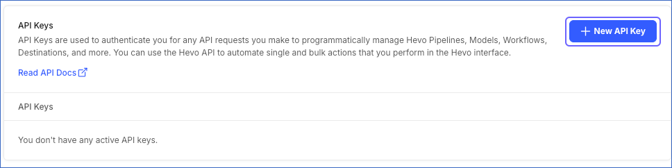 New API Key button on the API Keys page