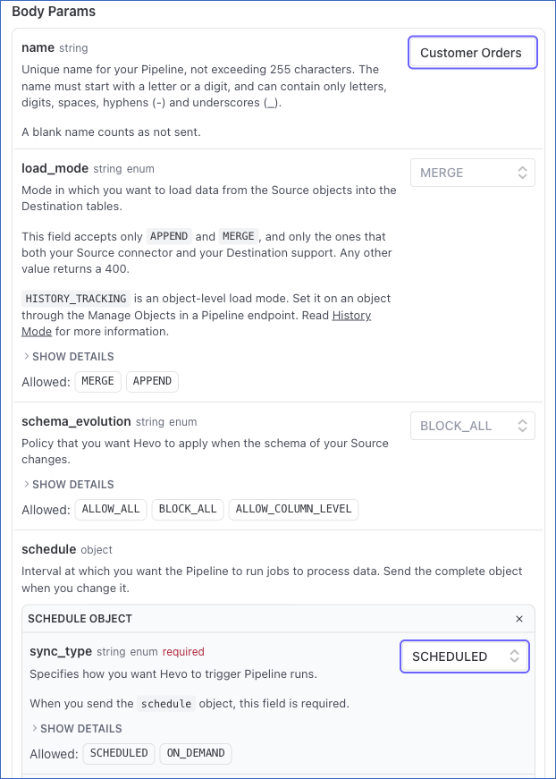 Body Params New Values