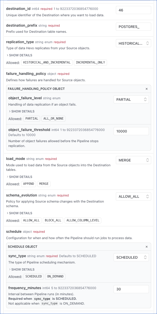 Version 1 Pipeline settings