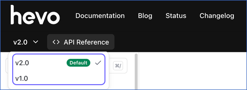 Version drop-down on the API documentation site