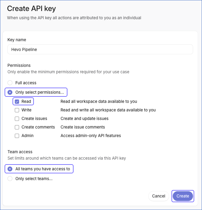 Create API key