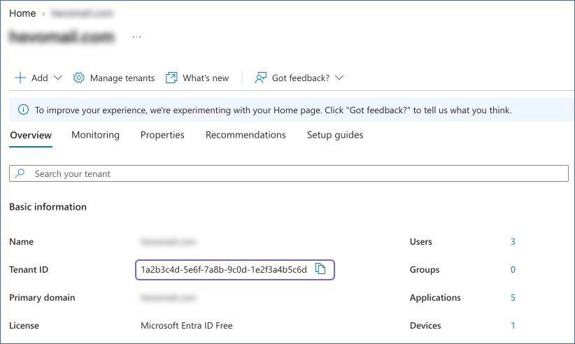Copy the Tenant ID