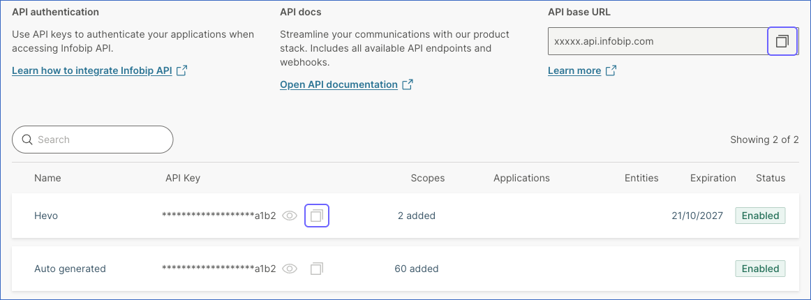 Copy API key and Base URL