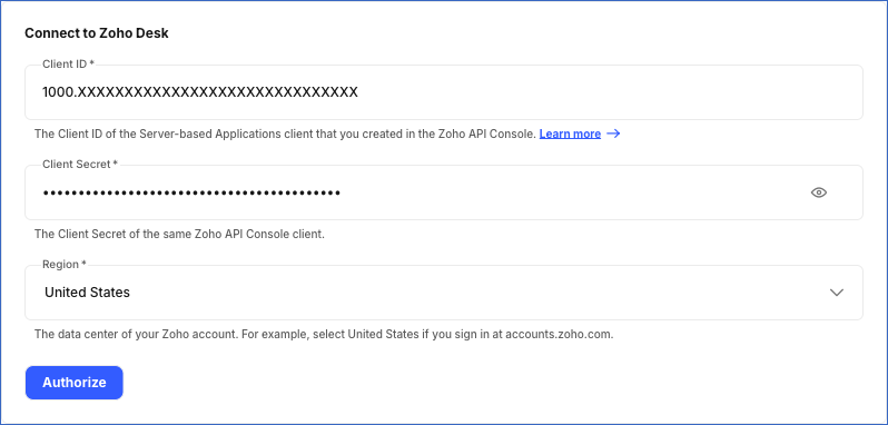 Configure Zoho Desk Source