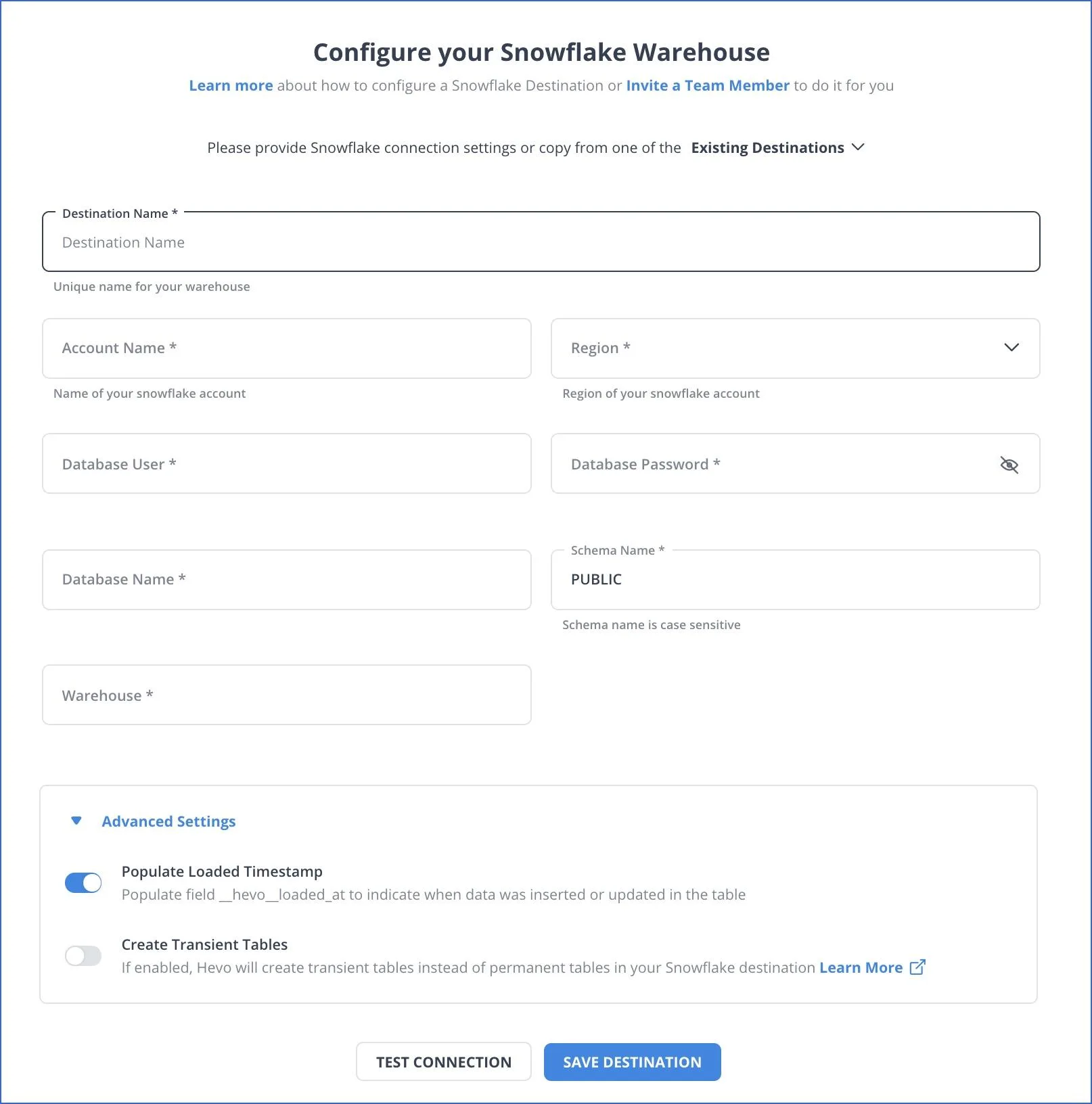 Configuring Snowflake Warehouse