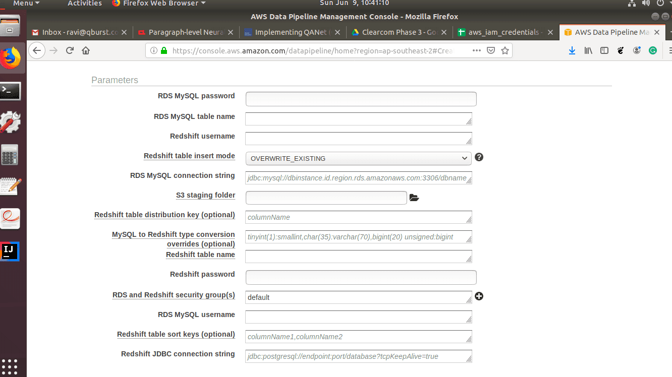 AWS data pipeline: Connection parameters | Hevo Data