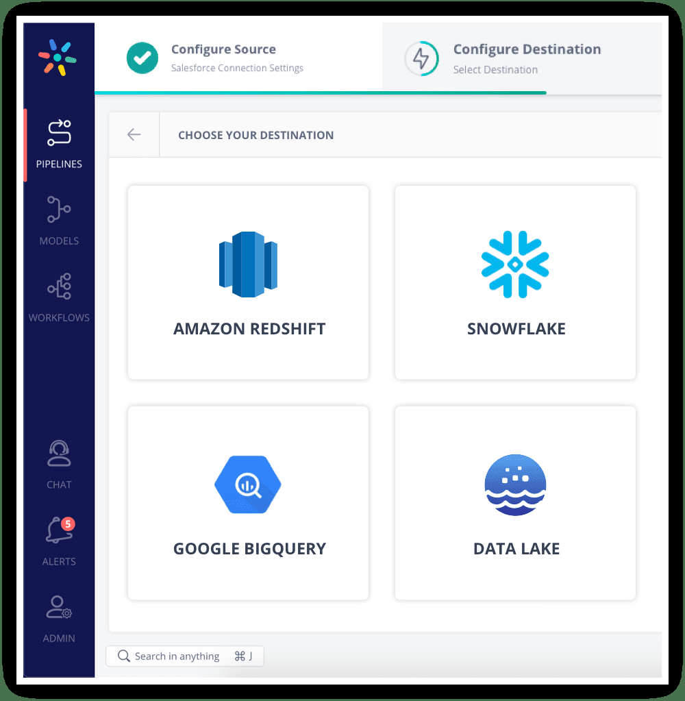 Choosing the Desired Data Warehouse Destination in Hevo