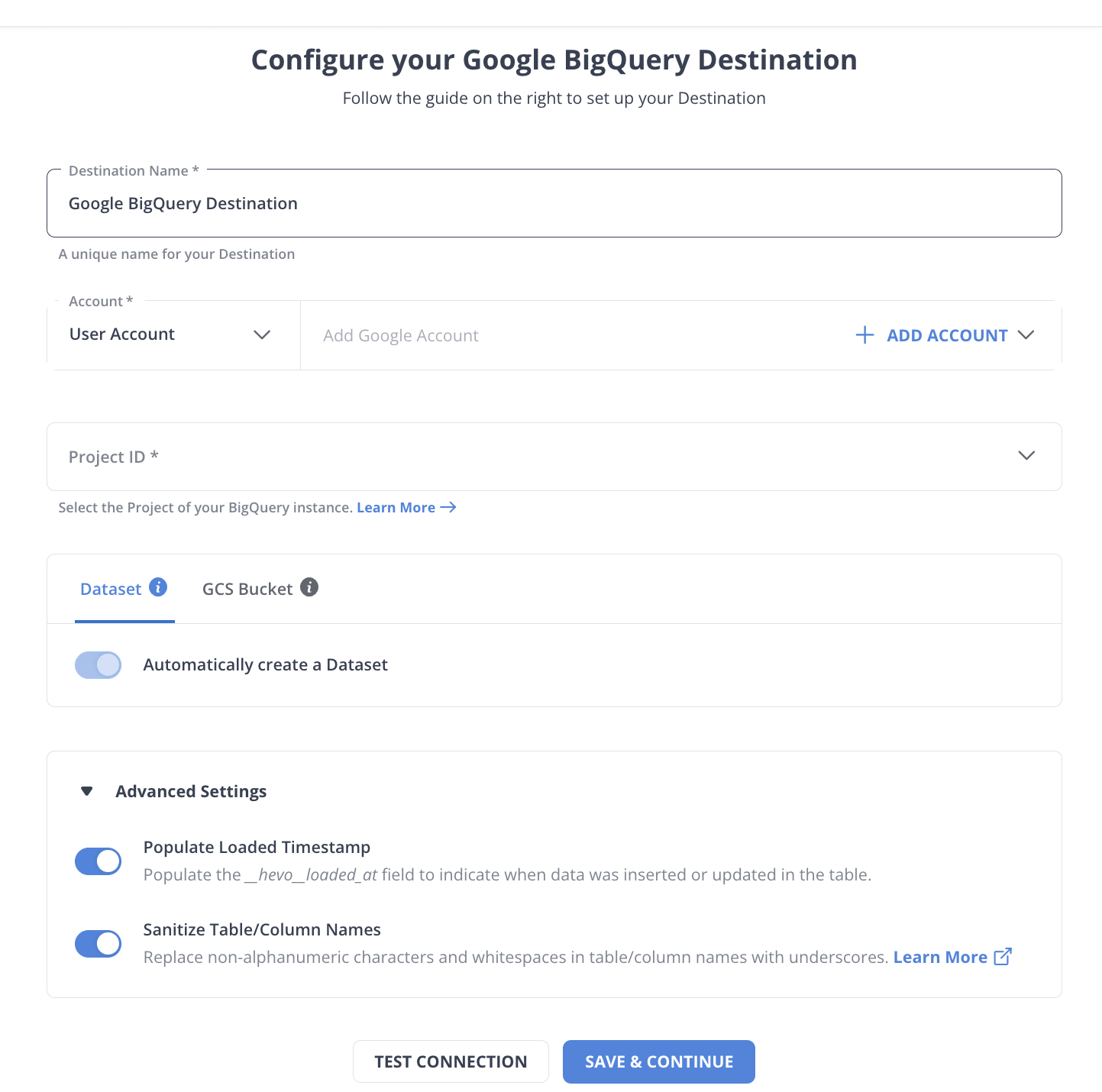 Salesforce to BigQuery- Destination Config